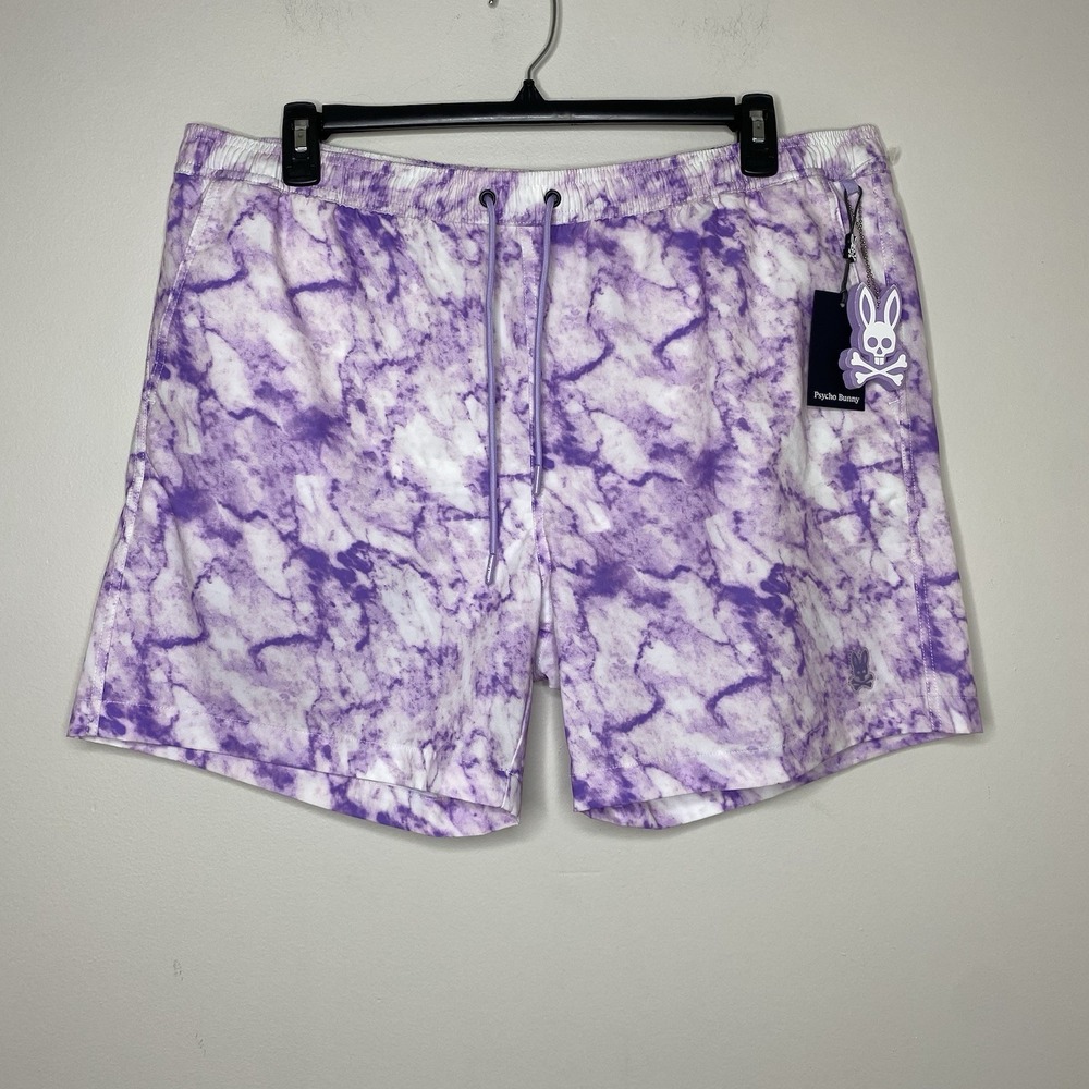 Psycho Bunny Hempstead Swim Trunks XXXL Digital Lavender Marble Print Mesh Lined